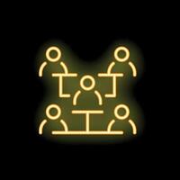 Neon yellow hierarchical organization chart icon on black background vector