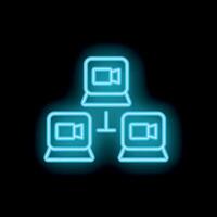 Neon conference network connecting people working from home office vector