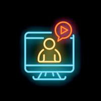 Neon sign of person calling on computer screen vector