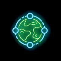 Neon sign representing global network with earth and connections vector