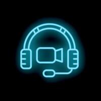 Neon headset with microphone and webcam symbolising call interface vector