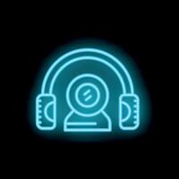 Neon style icon of web camera with headphones for podcast recording vector