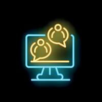 Neon icon of online communication with speech bubbles displaying on computer screen vector