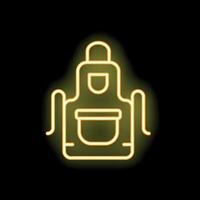 Yellow neon sign of an apron glowing on a black background vector