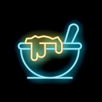 Neon sign of a bowl overflowing with chocolate or peanut butter vector
