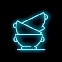 Neon sign of stacked soup bowls glowing on black background vector