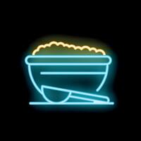 Neon sign showing a bowl overflowing with food and a spoon resting on a plate vector