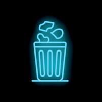 Blue neon trash can throwing garbage icon glowing vector