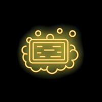 Neon sign of soap bar surrounded by bubbles on black background vector