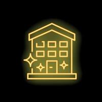 Neon sign of a building shining brightly on black background vector