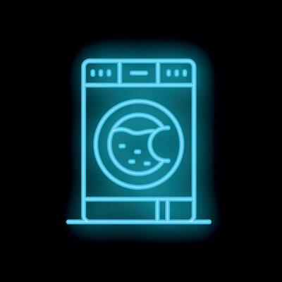 Neon icon of washing machine showing laundry day