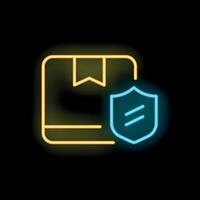 Neon icon of package receiving protection with shield vector