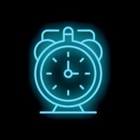 Neon alarm clock showing time on black background vector