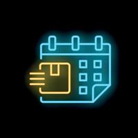 Neon icon of calendar showing fast delivery shipping schedule vector