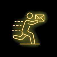Courier running with envelope for fast delivery neon signboard icon vector