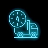 Neon style icon delivery truck carrying clock express shipping concept vector
