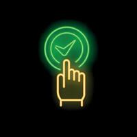 Neon sign hand tapping check mark button icon vector