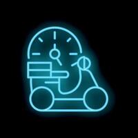 Neon sign representing a delivery scooter with a clock symbolizing fast delivery service vector