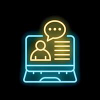 Neon glowing icon of online communication happening on a laptop computer vector