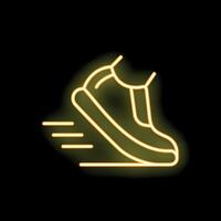 Neon sign of a running shoe leaving speed lines on black background vector