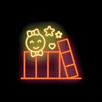 Neon light sign of toy blocks with smiling face and stars on brick wall background vector