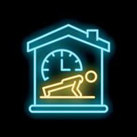 Neon clock showing man doing push ups inside house vector