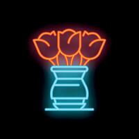 Neon sign showing three tulips in a vase on black background vector