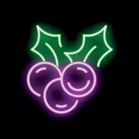 Neon sign showing mistletoe sprig with berries glowing in the dark vector