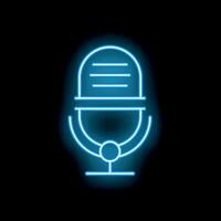 Blue neon microphone shining in the dark vector