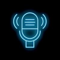 Neon microphone icon glowing on dark background vector