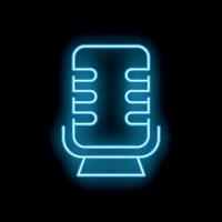 Blue neon microphone glowing on black background vector
