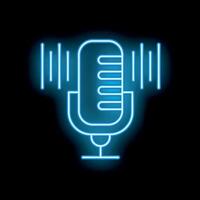 Neon microphone icon glowing on dark background vector