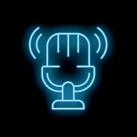 Neon blue microphone icon is glowing on a black background vector