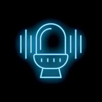 Blue neon smart speaker icon glowing on dark background vector