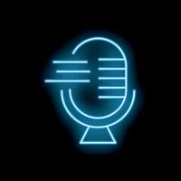 Blue neon microphone icon glowing on dark background vector