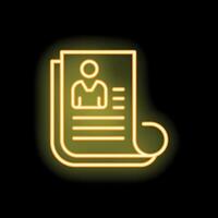 Neon icon of curriculum vitae representing job applications vector