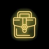 Yellow neon sign of a generic satchel glowing on black background vector
