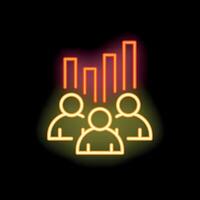 Neon icon of people standing under growing bar graph vector