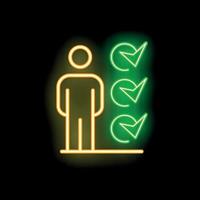 Businessman standing near big checklist with check marks in neon style vector