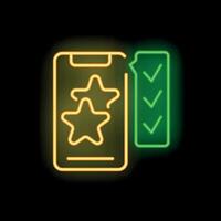 Neon icon showing positive feedback with check marks and stars vector