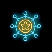 Neon sign representing decentralized network with central star element vector