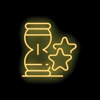 Neon icon of hourglass with falling sand and stars showing concept of time management vector