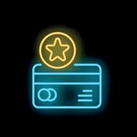 Neon icon of credit card showing loyalty program with star sign vector