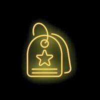 Neon star label shining on black background vector