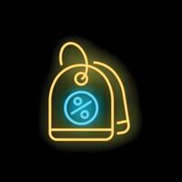Neon icon of a discount tag showing a percentage symbol vector