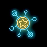 Neon icon of star connected with circles representing network vector