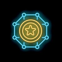 Neon icon of a star inside a circle connected with lines representing a network vector