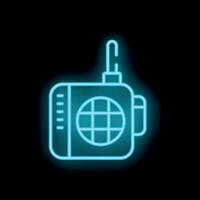 Neon radio receiver broadcasting on black background vector
