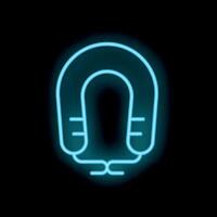 Blue neon sign of inflatable neck pillow for comfortable travel on black background vector
