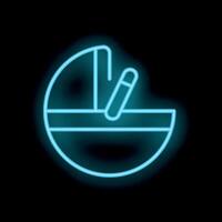 Neon icon of baby cradle with hanging rattle toy on black background vector